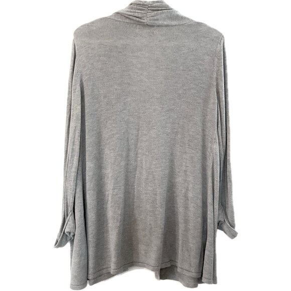 Joan Vass Cardigan  Size S Open Front Light Grey Knit Sweater Roll-tab Sleeves - Picture 4 of 14
